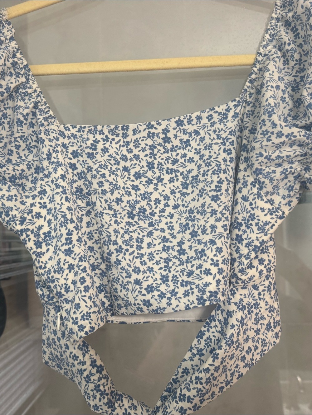 Altar'd State White Crop Top with Blue Floral Print